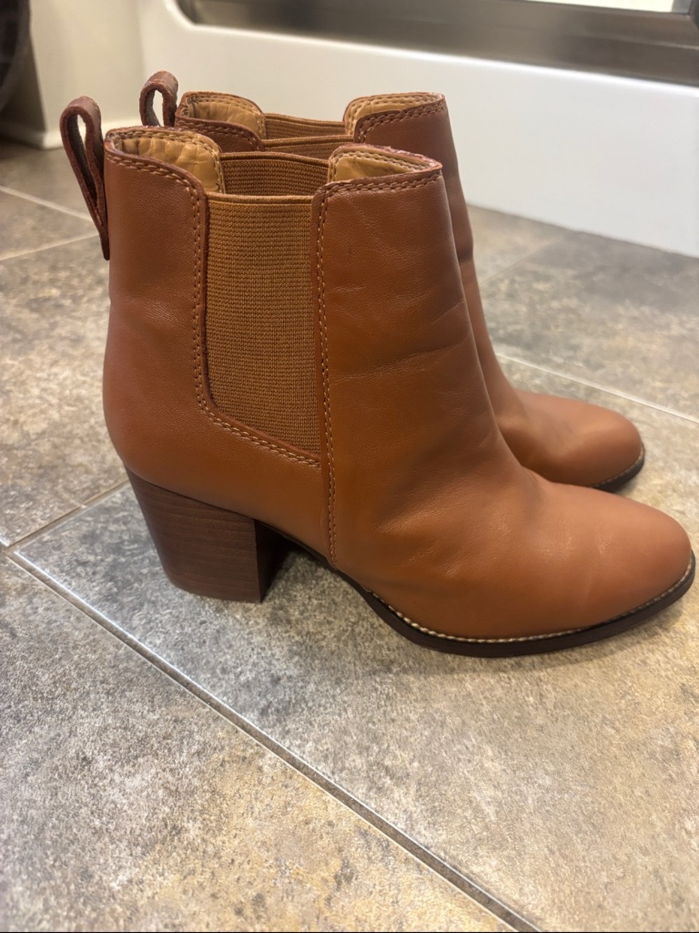 J. Crew Tan Leather Chelsea Ankle Boots with Block Heel
